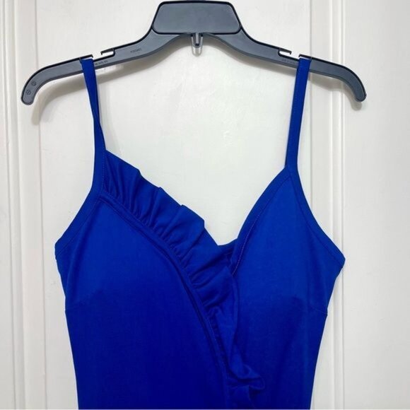 New GUESS Ponte Ruffle Sheath Dress in Royal Blue Size 12 - Picture 6 of 12